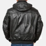 Men's black hooded leather bomber jacket Troy with detachable hood