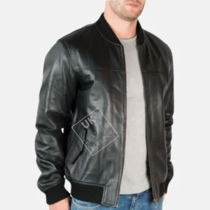 Men's black leather bomber jacket Morton in genuine Nappa leather