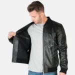 Men's black leather bomber jacket Morton in genuine Nappa leather