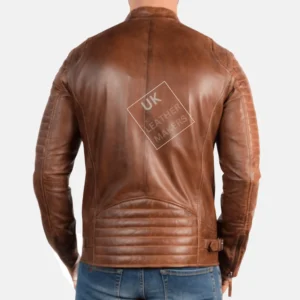 Mens Vintage Tan Leather Biker Jacket – Cruz -Superior Quality back