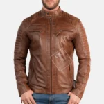 Mens Vintage Tan Leather Biker Jacket – Cruz -Superior Quality front