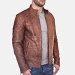 Mens Vintage Tan Leather Jacket – Corado front look
