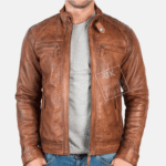 Mens Vintage Tan Leather Jacket – Kendal front