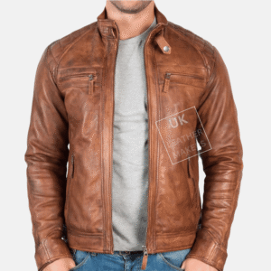 Mens Vintage Tan Leather Jacket – Kendal front