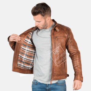 Mens Vintage Tan Leather Jacket – Kendal front open
