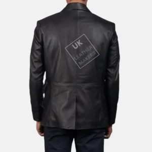 Daron men's black sheepskin leather blazer with notch collar