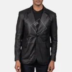 Daron men's black sheepskin leather blazer with notch collar