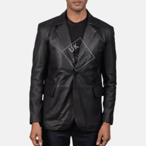 Daron men's black sheepskin leather blazer with notch collar