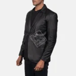 Daron men's black sheepskin leather blazer with notch collar