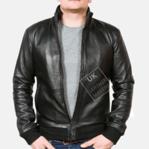 Pacific men's black leather bomber jacket in slim fit Nappa leather