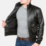 Pacific men's black leather bomber jacket in slim fit Nappa leather